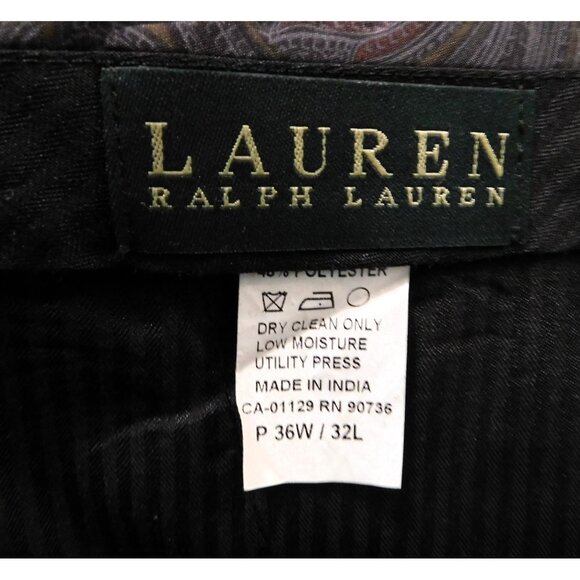 Ralph Lauren Slacks Mens Size 36x32 Black Pleated Cuffed Business Dress Pant - Picture 7 of 7